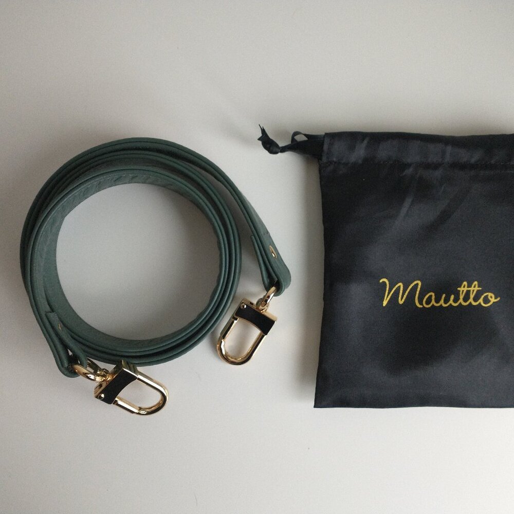 NWOT Mautto Accessories, 40-inch Leather Crossbody Strap, Green/Gold